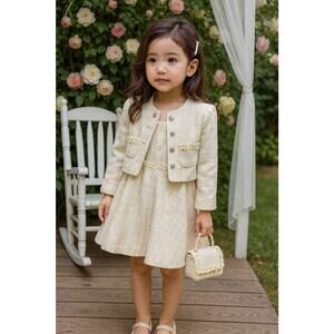 NWT Rachel Zoe Tweed 4 Piece Set Girls Size 5 Dress Jacket Hair Clip & Purse New